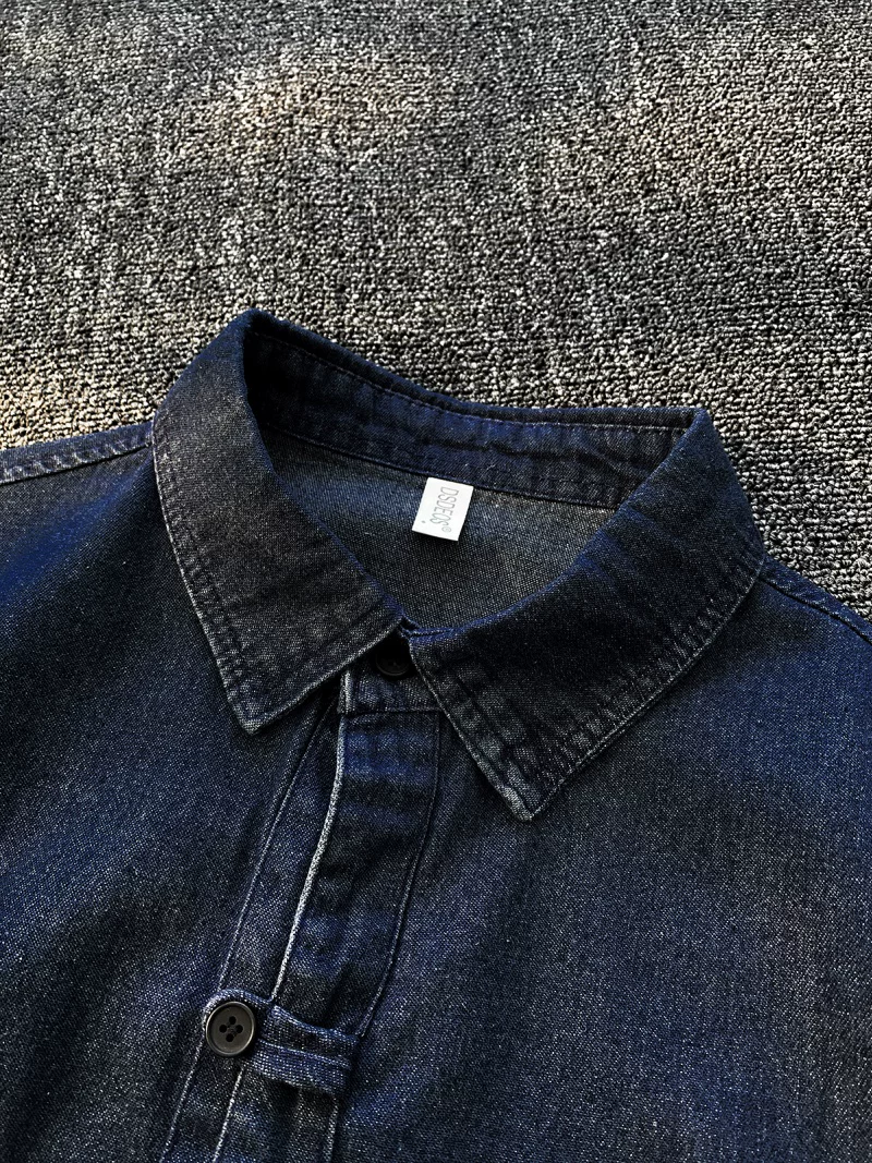 Áo sơ mi denim nam tay ngắn, kiểu dáng rộng rãi, thời trang mùa hè, có khuy cài, phong cách áo khoác công sở Mỹ.