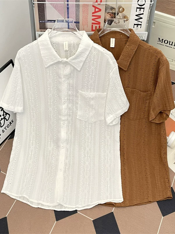 Áo sơ mi nam tay ngắn kiểu Nhật, chất liệu lụa đá mùa hè, cổ polo, thiết kế thời trang, thương hiệu sành điệu.