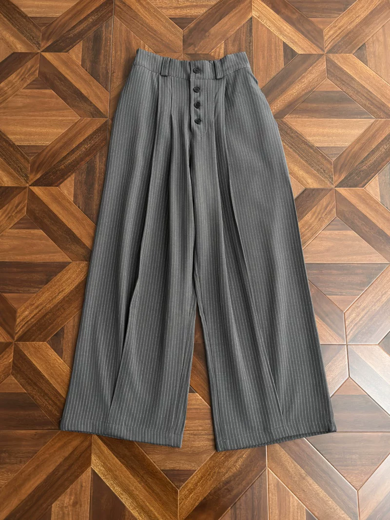 Quần tây ống rộng sọc kiểu Mỹ dành cho nam, dáng rộng mùa hè, lưng quần bán co giãn, quần thường ngày, thương hiệu thời thượng, thiết kế cài cúc, quần dài.