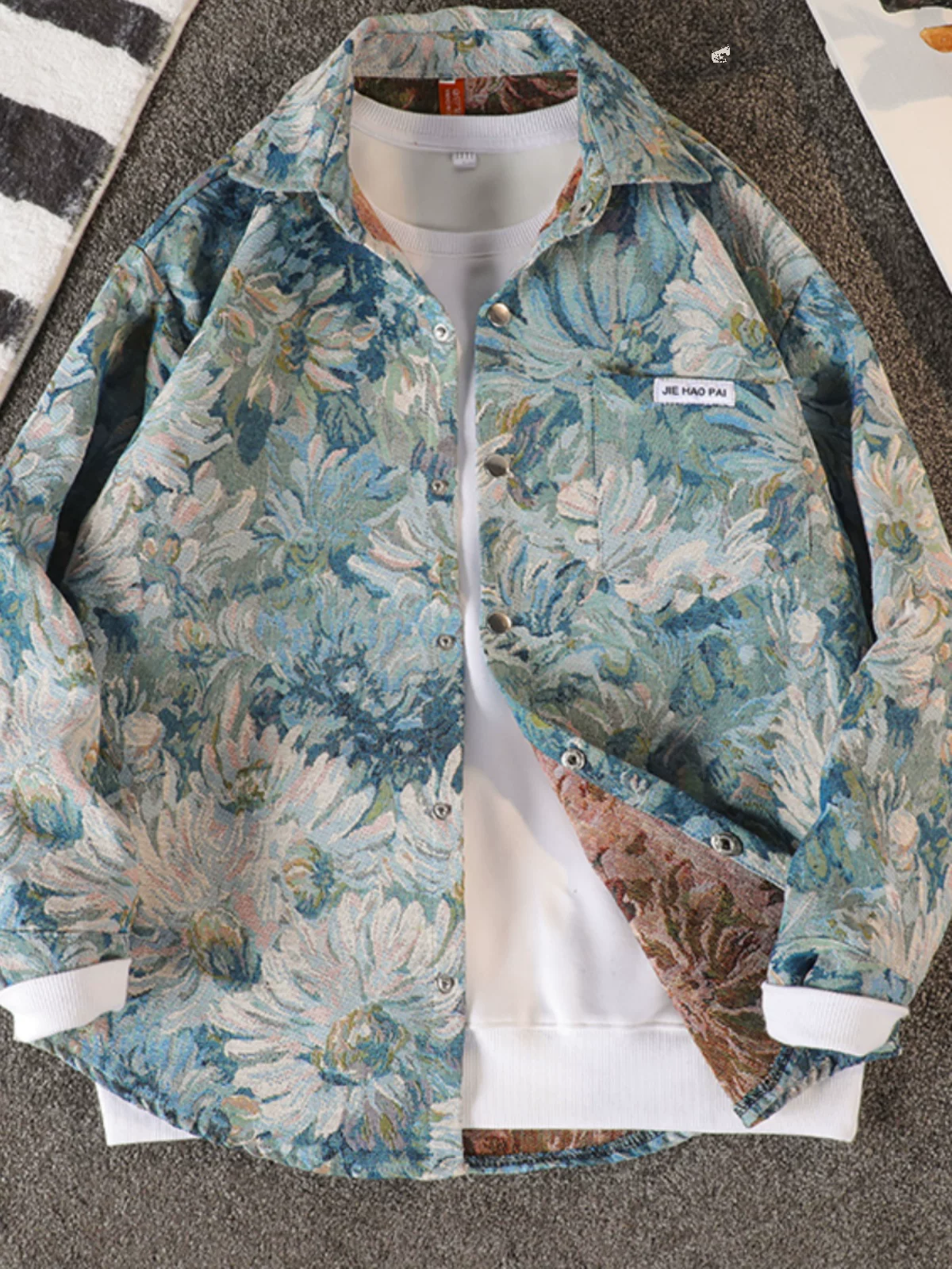 Áo sơ mi thêu hoa nam dài tay dáng rộng kiểu Mỹ áo khoác thường ngày mùa xuân thu hợp thời trang áo sơ mi cao cấp mát mẻ