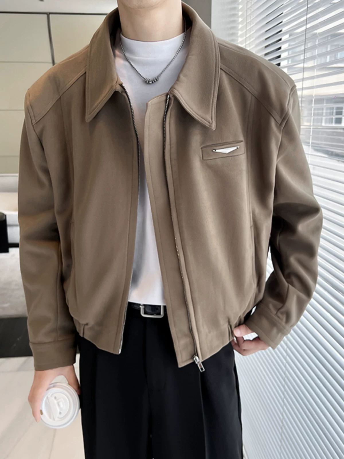 Áo khoác ngắn cleanfit mùa xuân thu dành cho nam, phong cách trưởng thành hợp thời trang, áo khoác công sở dáng rộng kiểu Hàn Quốc.