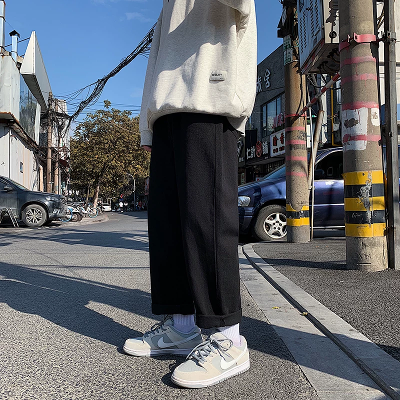 Quần jean ống đứng phong cách Harajuku mùa xuân thu dành cho nam, quần dài xếp ly thời trang Hàn Quốc, quần ống rộng dáng rộng đa năng hợp thời trang.