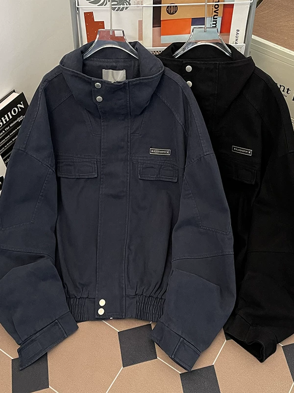 Áo khoác cổ đứng ngắn kiểu Mỹ dành cho nam, áo khoác vải canvas cleanfit mùa xuân thu, áo khoác công sở thời trang, cá tính.