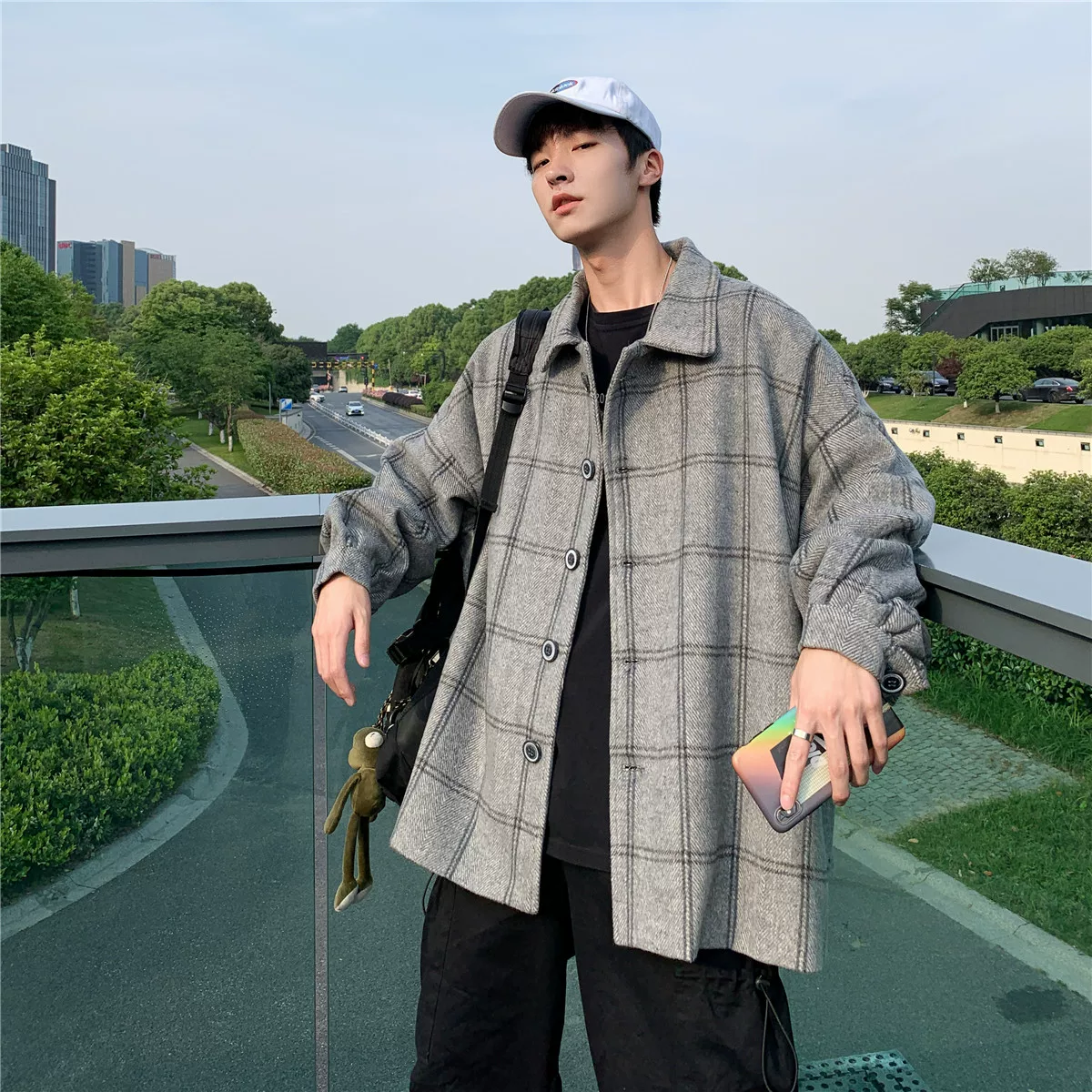 Áo khoác len kẻ sọc kiểu Nhật Bản mùa thu đông mới dành cho nam, áo khoác thời trang Hàn Quốc hợp thời trang, áo khoác retro đa năng.