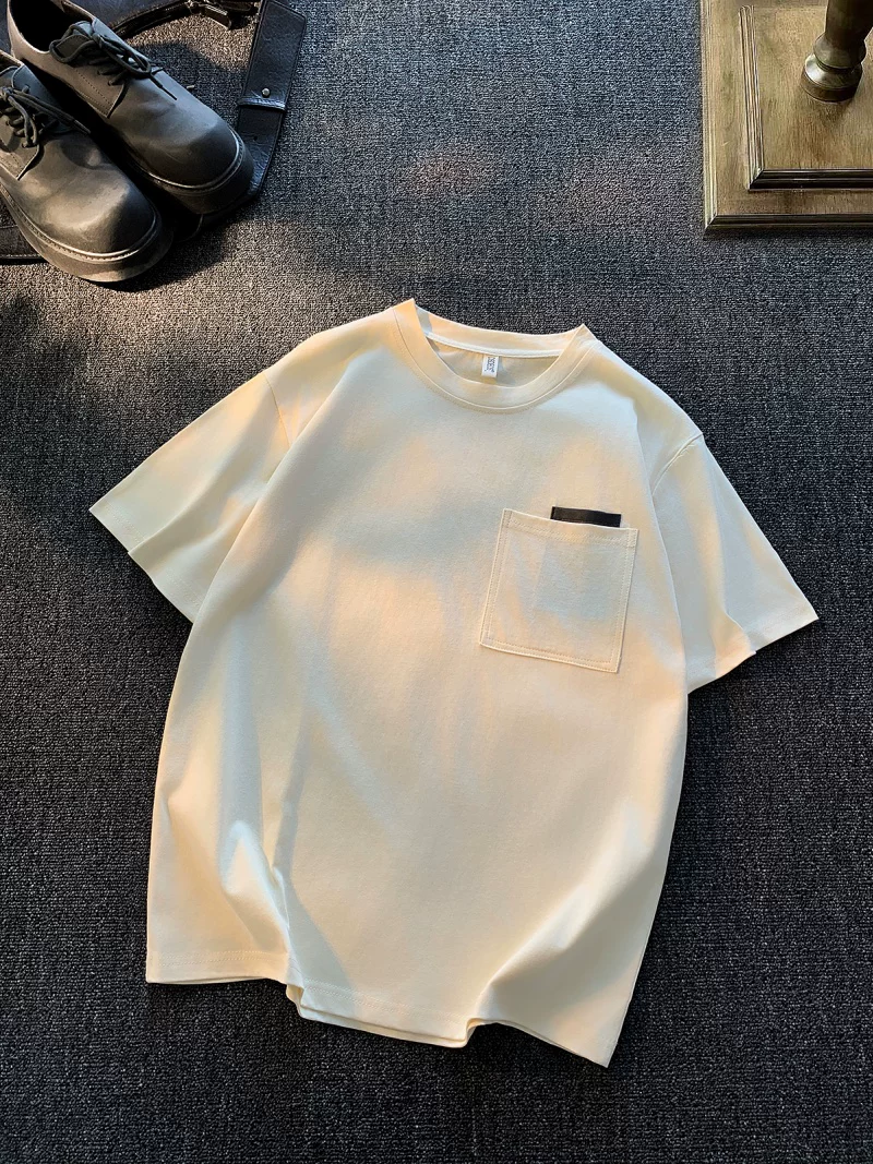 Áo thun ngắn tay cotton nguyên chất đơn giản, hợp thời trang dành cho nam giới mùa hè, áo thun nửa tay dáng rộng, phong cách cặp đôi kiểu Mỹ, áo đa năng