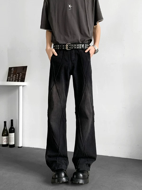 Quần jeans ống loe nam kiểu dáng phá cách mùa hè, quần ống rộng thẳng phong cách Mỹ.