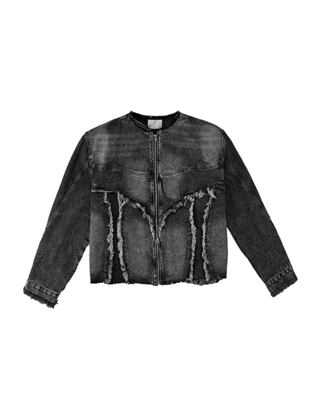 Bộ áo khoác denim kiểu Mỹ chất lượng cao dành cho nam, áo khoác viền tua rua mùa xuân thu phối cùng quần dài hơi loe, bộ trang phục thời thượng.