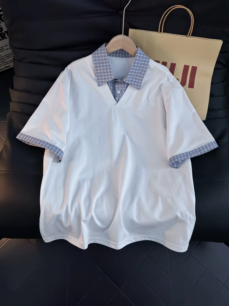 Áo sơ mi Polo kiểu Mỹ phối họa tiết kẻ sọc dành cho nam, áo sơ mi thường ngày mùa hè có cổ, áo thun ngắn tay, thương hiệu thời thượng, dáng rộng, áo đa năng.