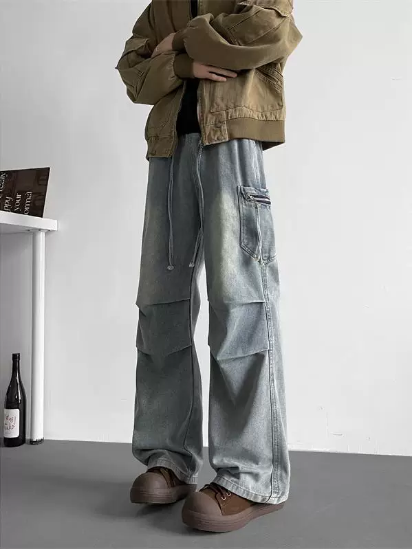 Quần jean công sở cleanfit mùa thu đông dành cho nam, quần xếp ly phong cách Mỹ cổ điển, quần dài ống rộng dáng rộng thương hiệu thời thượng.