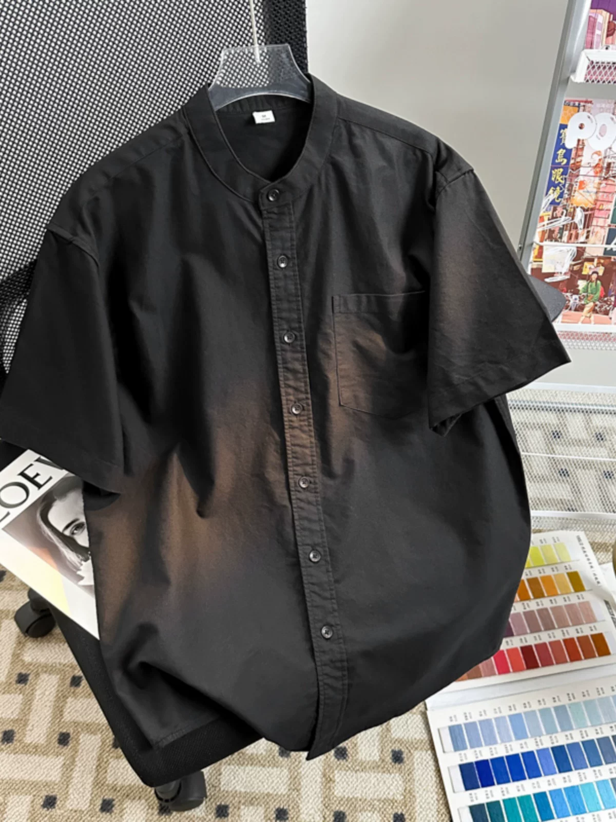 Áo sơ mi nam tay ngắn cổ đứng kiểu Mỹ, áo Oxford chất dày dặn, kiểu dáng rộng rãi, thời trang cao cấp mùa hè.