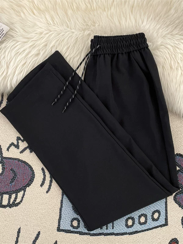 Quần dài mùa hè chất liệu lụa đá mát mẻ, phong cách thường ngày dành cho nam, quần thể thao màu trơn mỏng thời trang, quần ống đứng chất liệu dày dặn, kiểu dáng thời thượng.