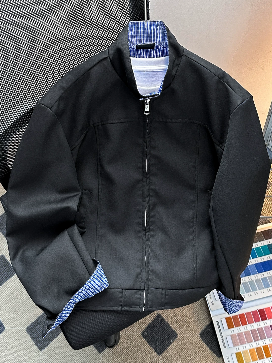 Áo khoác kẻ sọc cổ đứng dành cho nam, thương hiệu thời trang xuân thu, áo khoác bóng chày dáng rộng, áo khoác giả hai mảnh phong cách retro Mỹ.