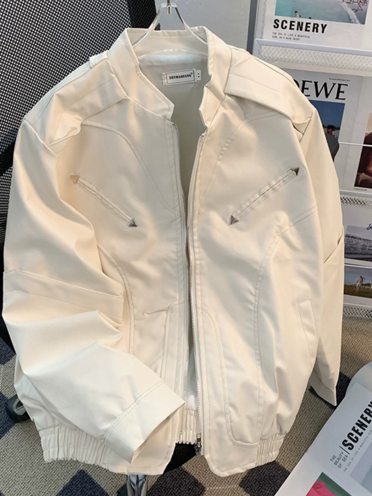 Áo khoác da mô tô đường phố cao cấp dành cho nam, mùa xuân thu, thiết kế khóa kéo, kiểu dáng rộng rãi phong cách Mỹ, áo khoác cleanfit thời thượng.