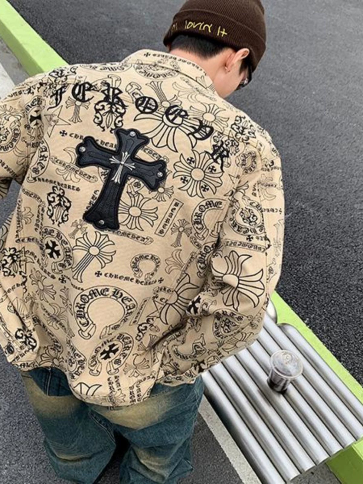 Áo khoác denim thêu họa tiết graffiti dành cho nam và nữ, áo kiểu dáng độc đáo, áo khoác phong cách Mỹ cổ điển hợp thời trang cho mùa xuân và mùa thu.