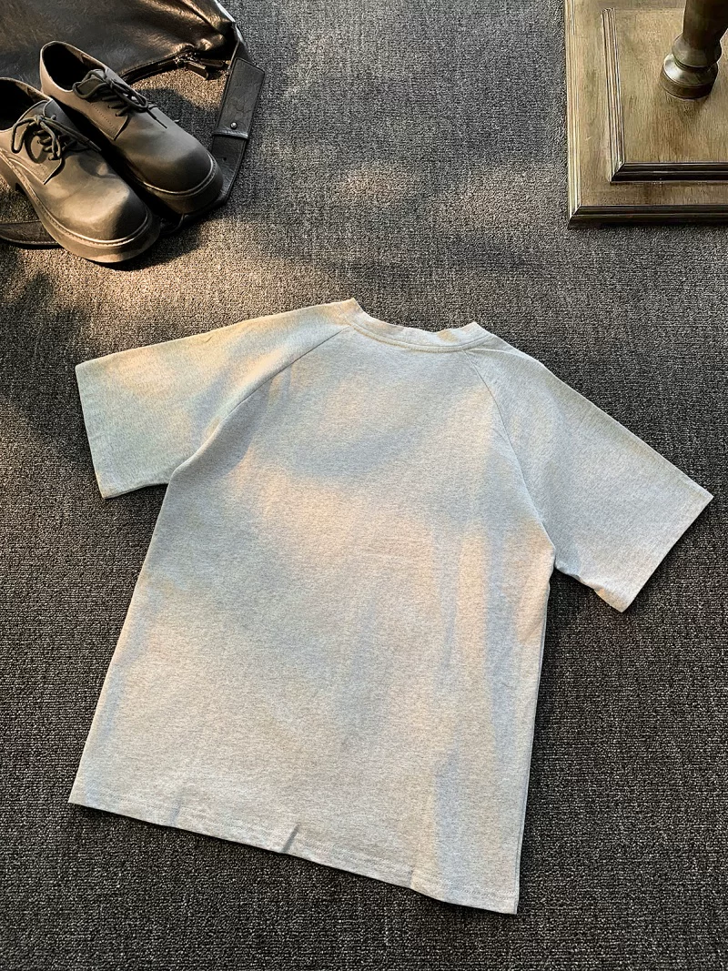 Áo thun nam tay ngắn chất liệu cotton nguyên chất, kiểu dáng Mỹ, thương hiệu thời trang, form rộng, áo mặc thường ngày đơn giản mùa hè.