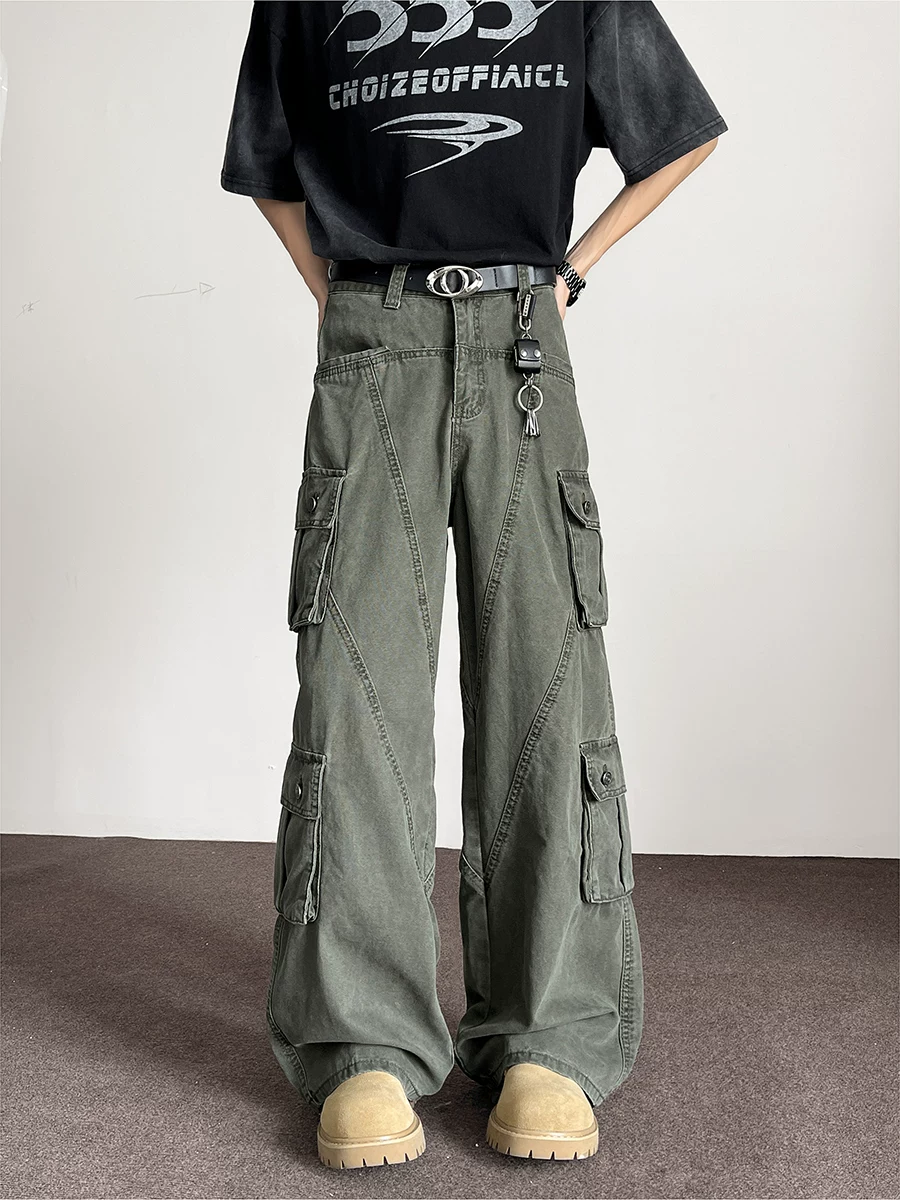 Quần jean nam phong cách đường phố Mỹ, nhiều túi, quần công sở ống thẳng, quần dài rộng ống suông mùa hè.