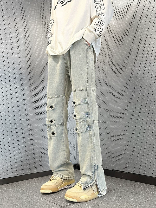 Quần kiểu dáng thiết kế thời trang mùa hè phong cách Mỹ, quần jean công sở nam, thương hiệu thời thượng, khóa kéo, xẻ tà, ống thẳng, dáng loe, dài.