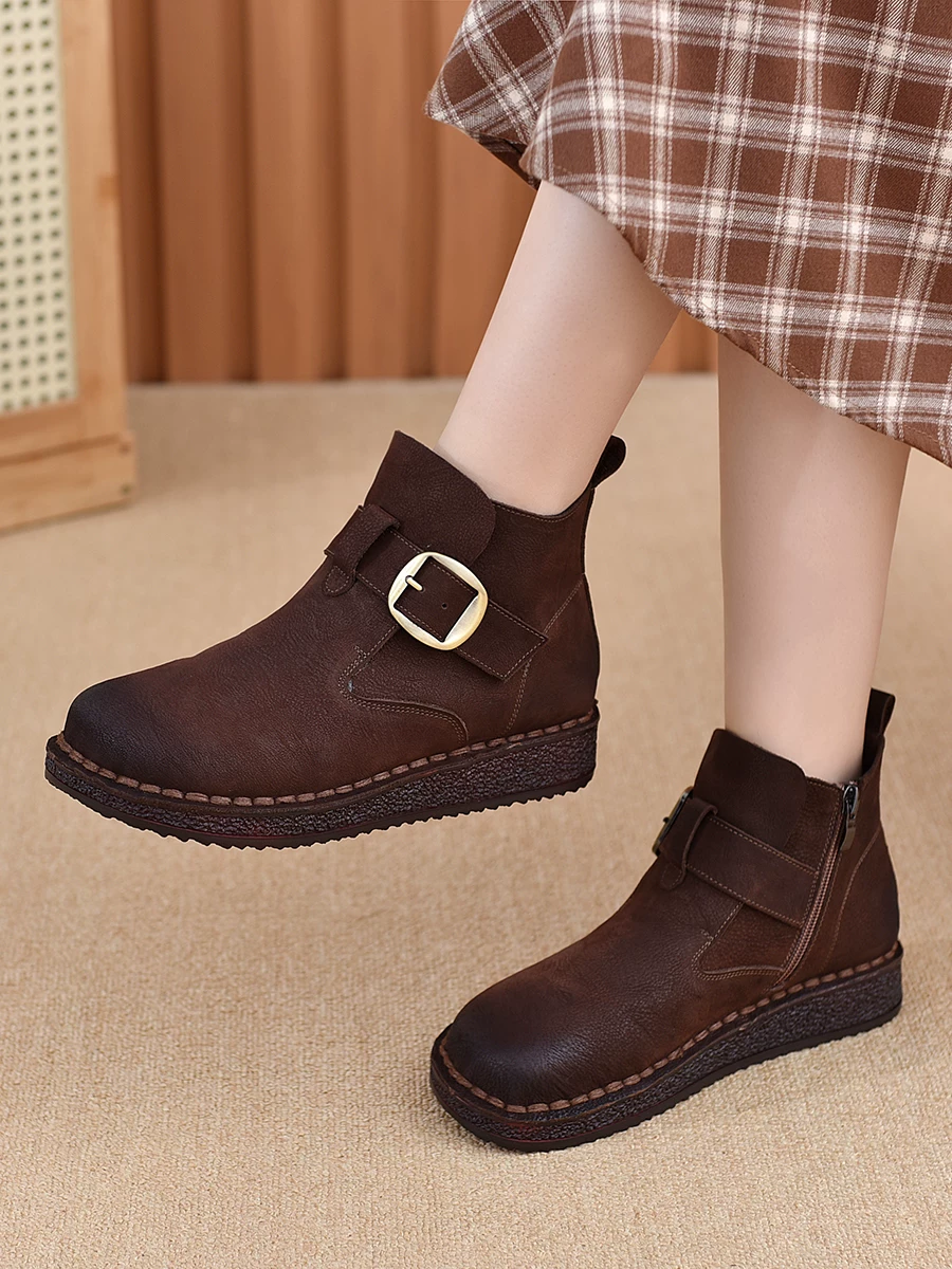 Giày bốt cổ ngắn Birkenstock cổ điển bằng da thật dành cho nữ, đế mềm, lót lông cừu, bốt cotton ấm áp, bốt Chelsea Martin mới mùa thu đông 2025.