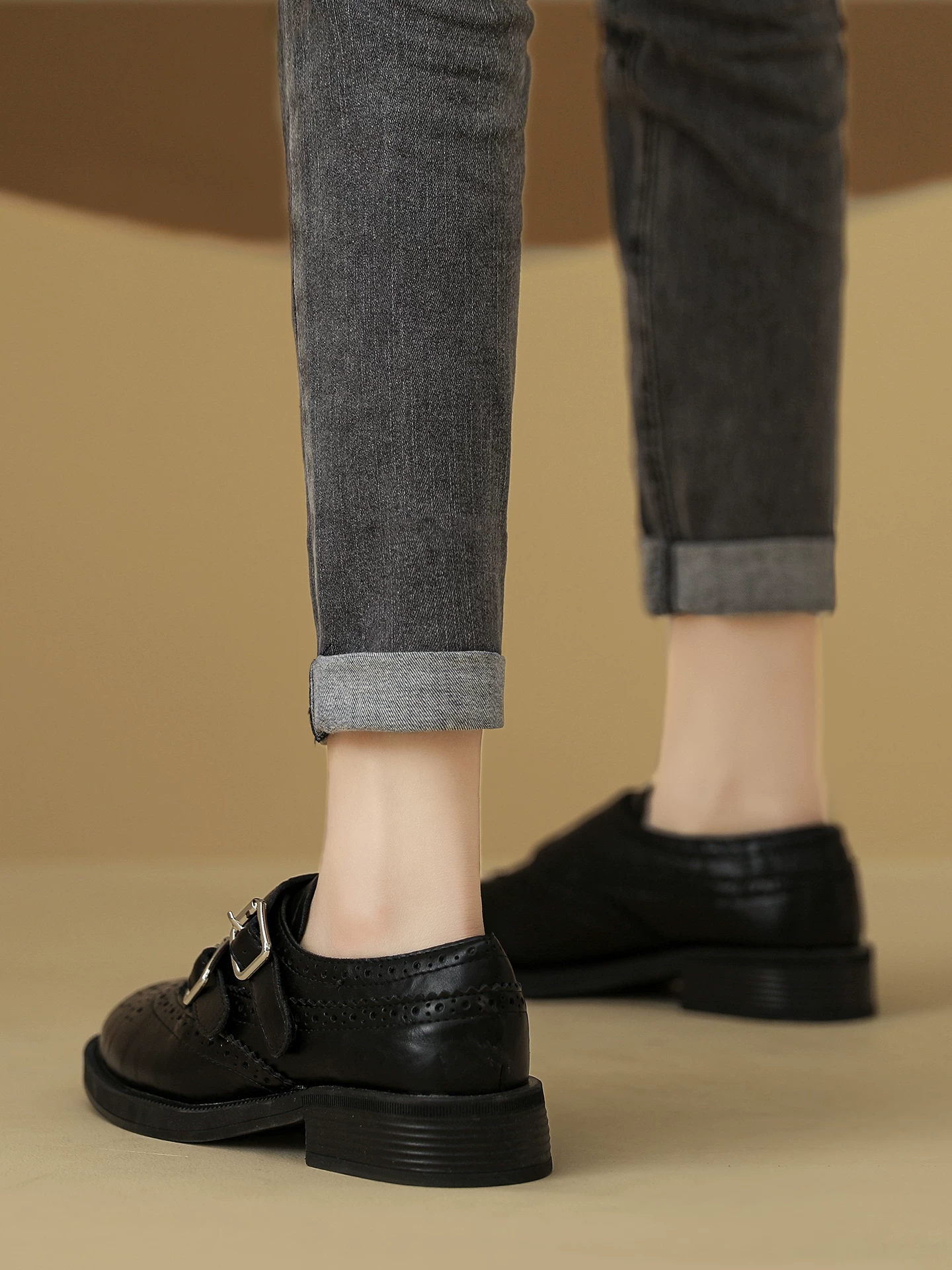 Giày da brogue nữ da thật kiểu mới xuân 2026 phong cách Anh quốc cổ điển giày Oxford đế dày giày lười