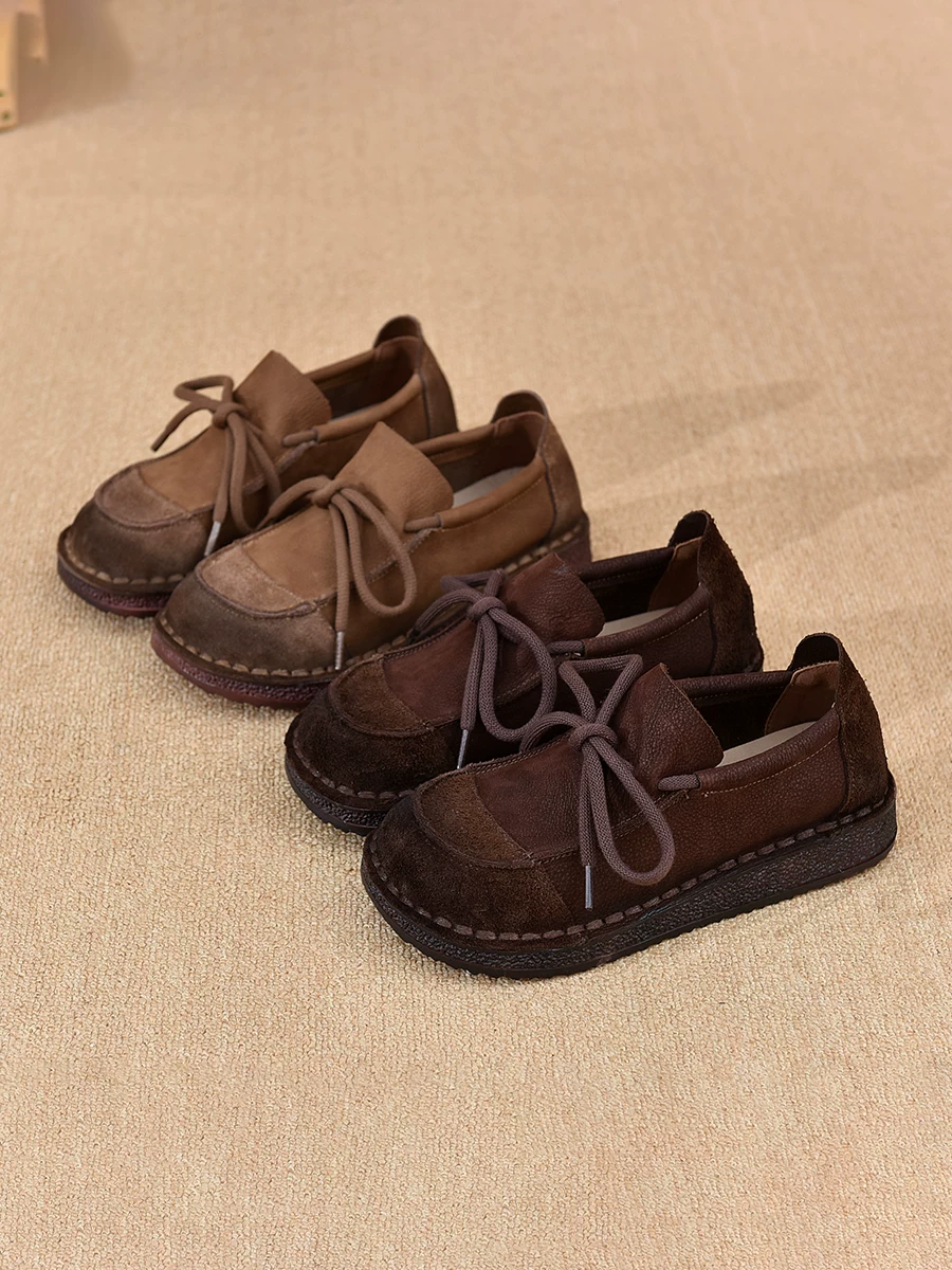 Giày lười da bò retro nữ đế cao su mềm, giày lười đi êm, mẫu mới thu 2025, giày moccasin lười.