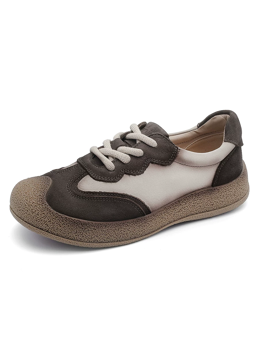 Giày thể thao nữ da bò phối màu retro kiểu GAT, giày đế mềm da thật, giày thể thao casual mới mùa thu 2025