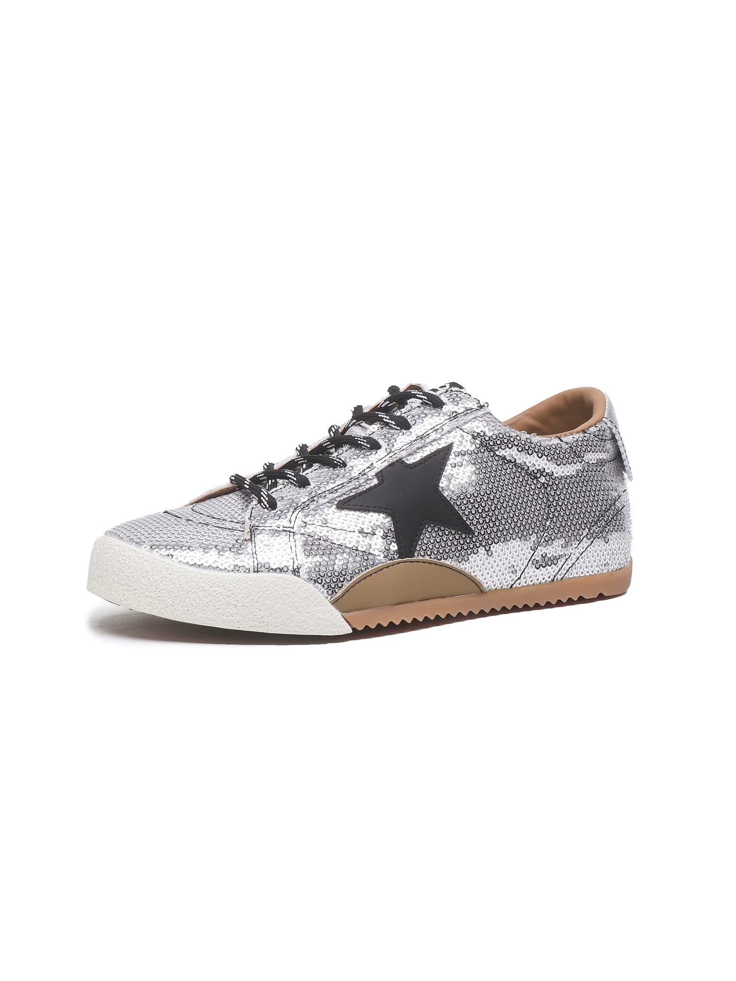 Giày thể thao nữ đính sequin cao cấp, kiểu retro, có đế tăng chiều cao ẩn, họa tiết sao, giày tập luyện Đức, mẫu giày thể thao thời trang mùa hè 2026.