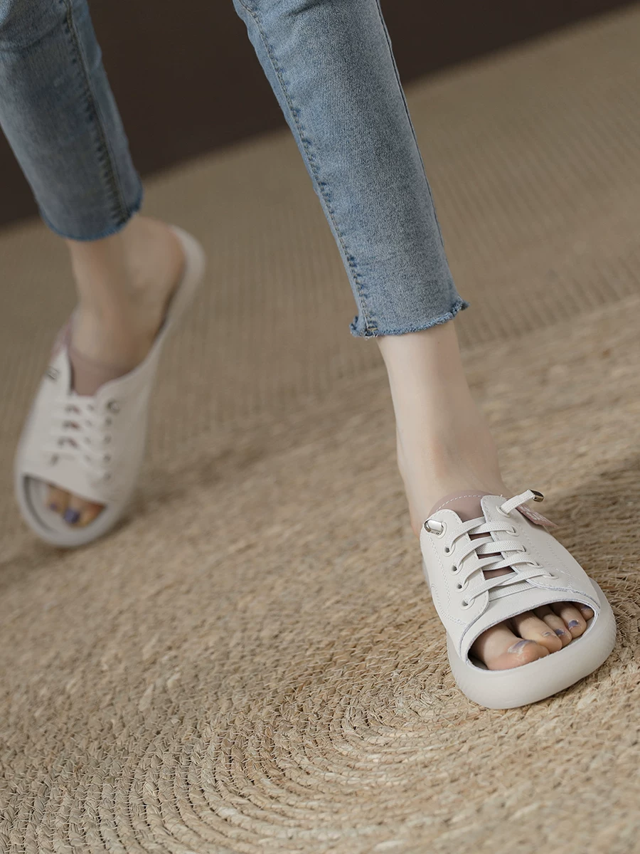 Dép nửa quai bằng da thật dành cho nữ, đi ngoài trời mùa hè, đế cao su mềm, dép chống trượt, mẫu mới 2026, dép lười kiểu dáng giản dị.