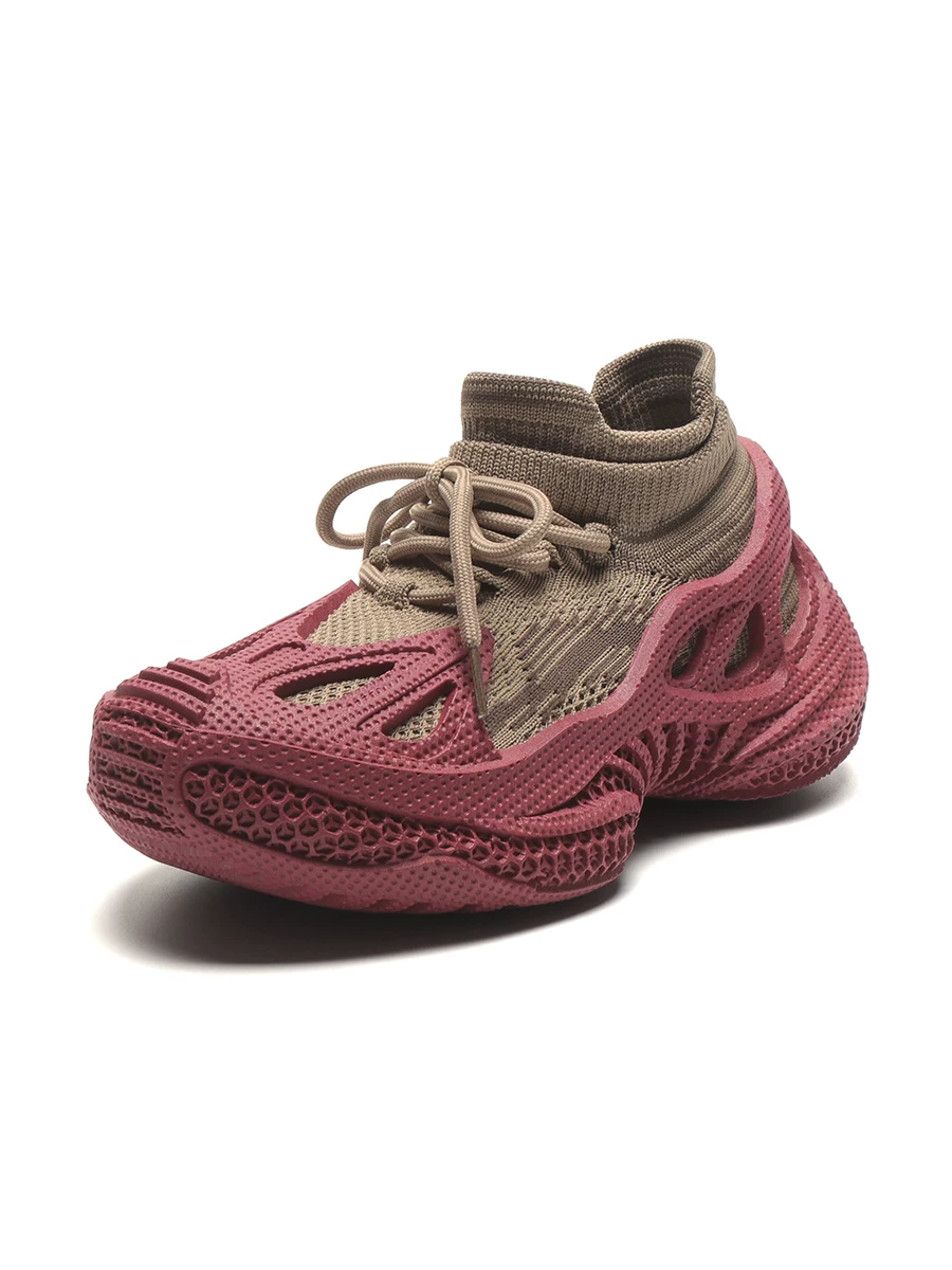 Giày tất dệt kim dành cho nữ, giày bố đế dày tăng chiều cao, giày thể thao Yeezy nhẹ thoáng khí mới mùa thu 2026.