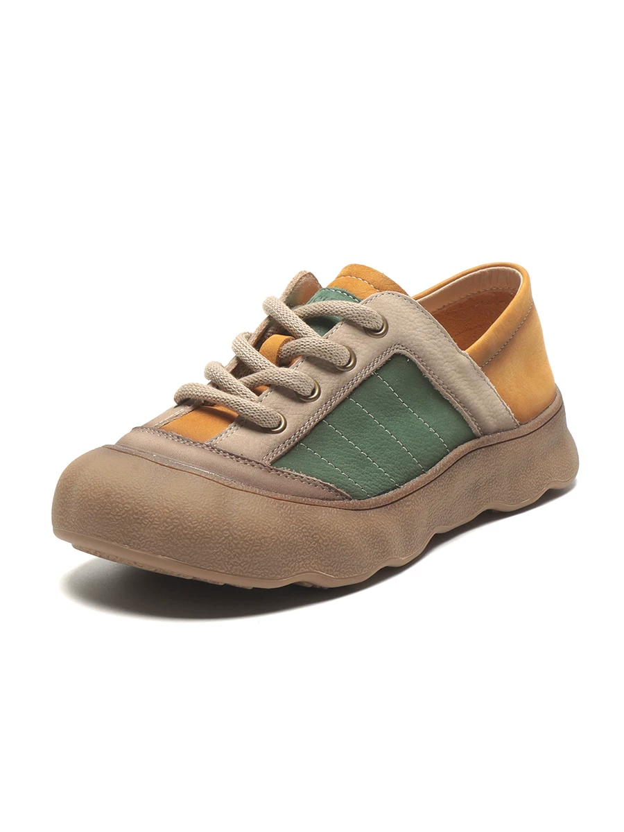 Giày thể thao nữ da bò lớp đầu phối màu retro, đế mềm êm chân, kiểu mới thu 2025, giày casual hai kiểu mang.