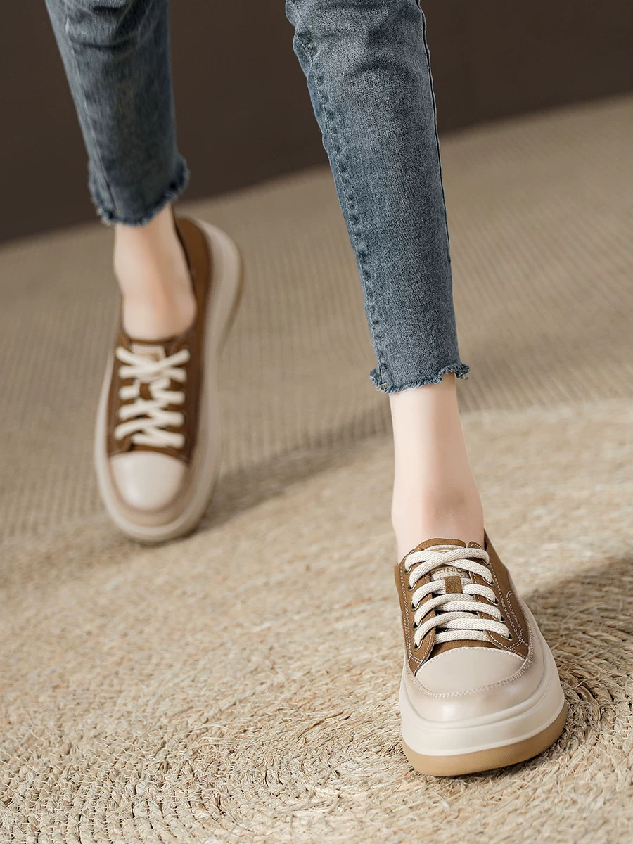 Giày nữ da bò retro màu trắng, giày thể thao da thật thoáng khí, kiểu mới hè 2026, đế mềm, giày thể thao nhẹ.