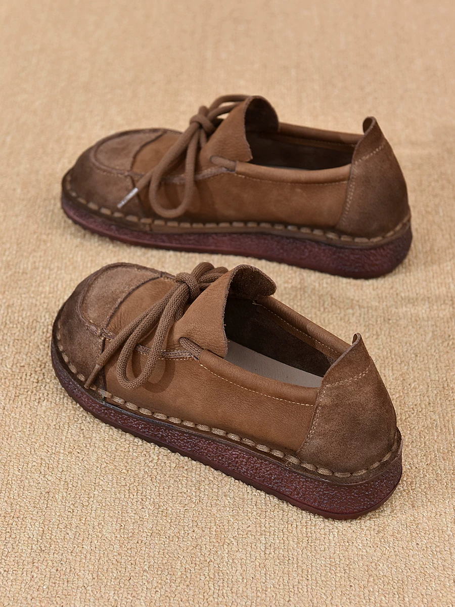 Giày lười da bò retro nữ đế cao su mềm, giày lười đi êm, mẫu mới thu 2025, giày moccasin lười.