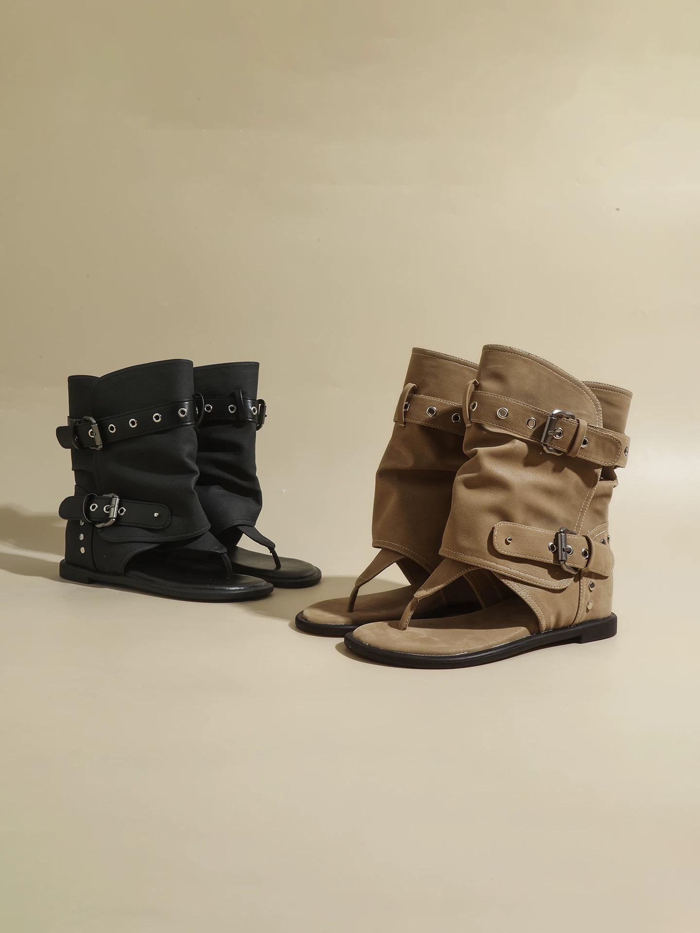 Giày sandal đế xuồng mũi nhọn dành cho nữ có đinh tán và khóa cài, giày bốt phong cách hot girl, giày bốt denim mỏng mùa hè 2026, giày sandal kiểu La Mã.