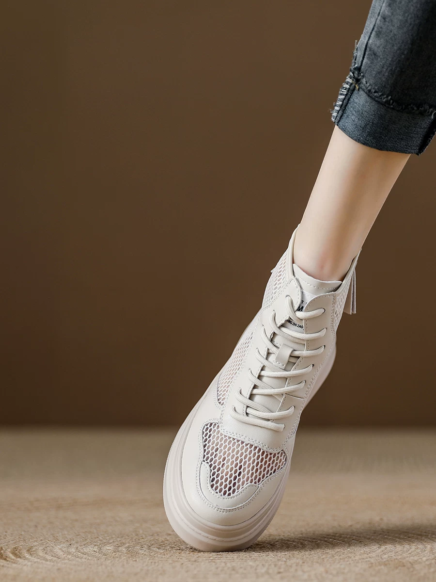 Giày sandal nữ đế dày tăng chiều cao, thoáng khí, kiểu cao cổ, mùa hè 2026, kiểu boot ngắn mỏng, thể thao, thời trang, chất liệu lưới