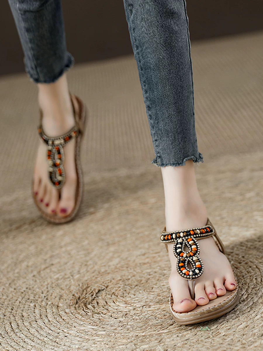 Dép xỏ ngón nữ, giày kiểu La Mã phong cách bohemian retro, mẫu mới hè 2026, giày đi biển dạo phố thoải mái