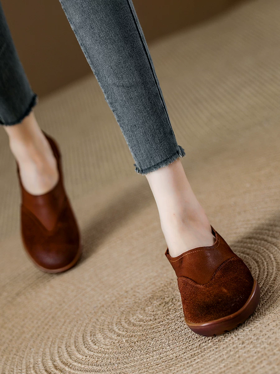 Giày bà ngoại da thật mềm mại, đế mềm, kiểu retro dành cho nữ, giày lười dễ mang, giày bệt thời trang mới mùa thu 2025.