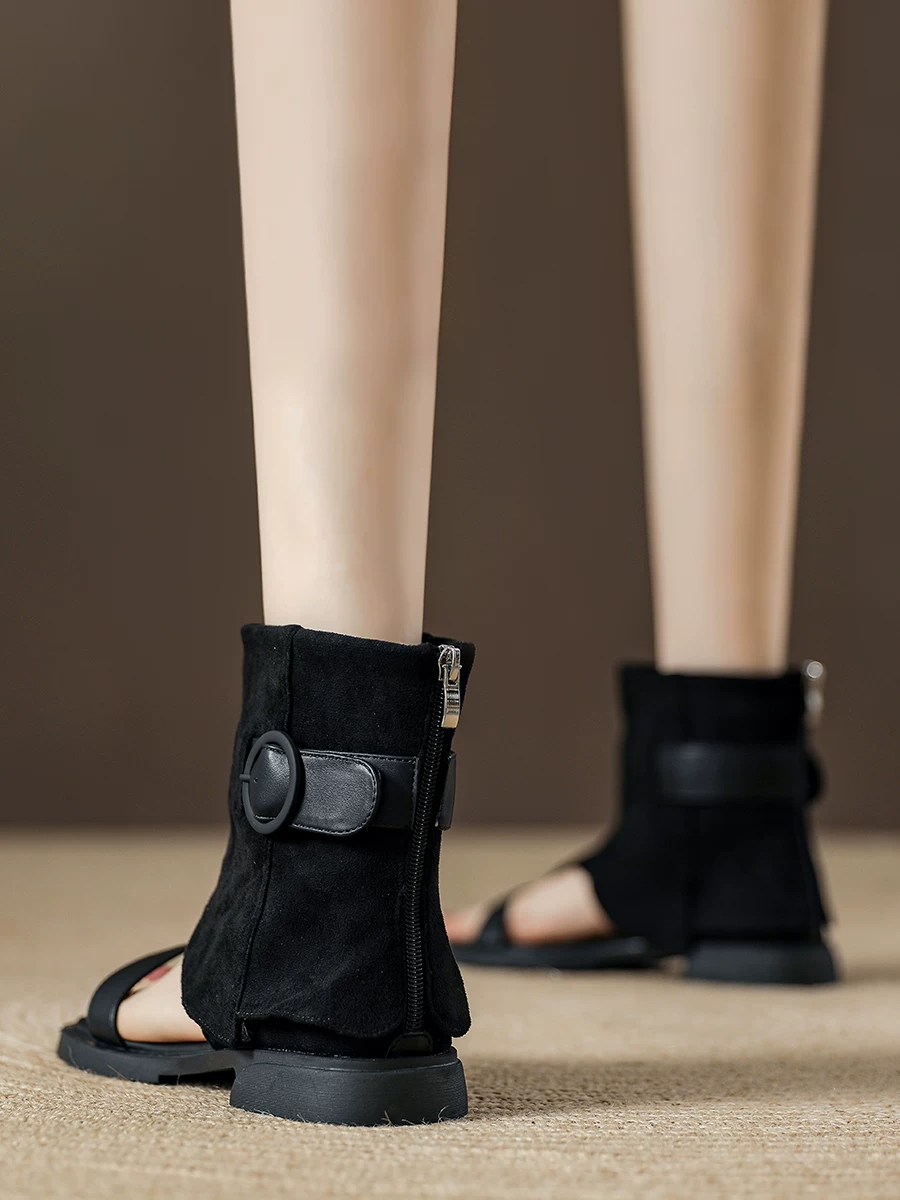 Giày sandal cao cổ nữ kiểu La Mã có kẹp ngón chân, mẫu mới hè 2026, giày bốt ngắn cao bồi miền Tây du lịch Tân Cương.