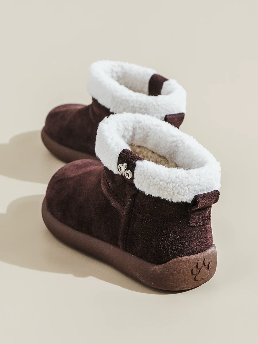 Giày bốt tuyết Little Potato Birkenstock dành cho nữ, kiểu mới mùa đông 2025, bốt ngắn lông xù, đế dày, lót lông cừu, dày dặn, ấm áp, chất liệu cotton.