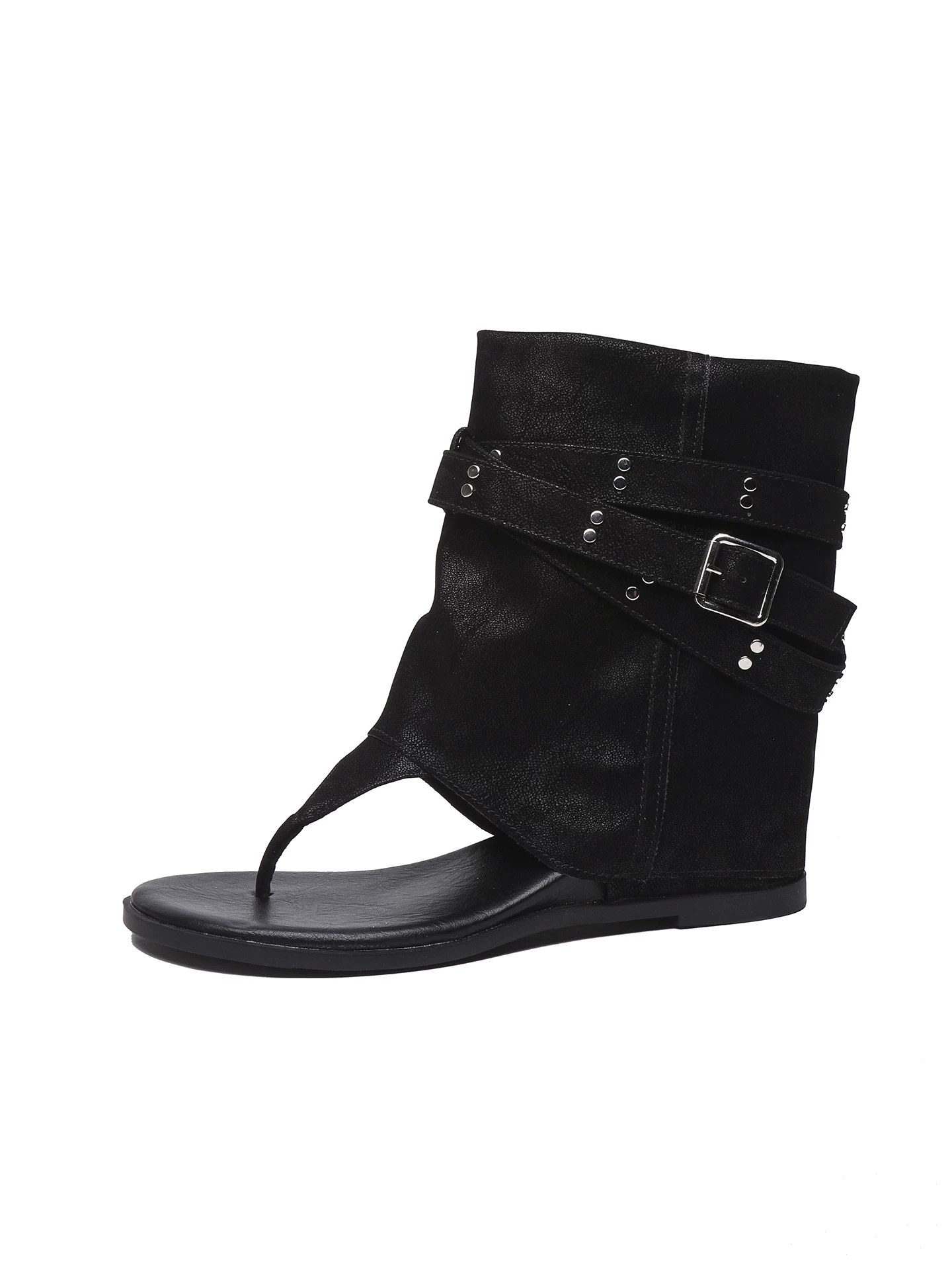 Giày sandal đế xuồng tăng chiều cao kiểu mới mùa hè 2026 dành cho nữ, quai ngang kiểu La Mã có khóa cài, phong cách cao bồi miền Tây, giày bốt nữ cá tính.