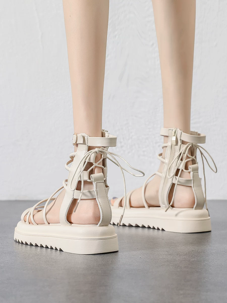 Giày sandal cao cổ kiểu tiên nữ dành cho nữ, giày La Mã quai chéo thời trang đế dày, sandal khoét lỗ mới mùa hè 2026 dành cho nữ.