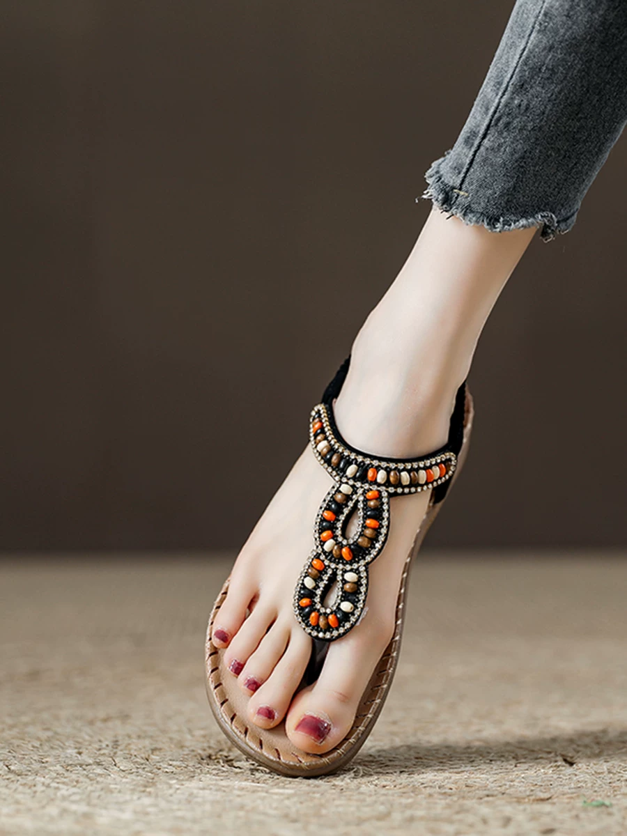 Dép xỏ ngón nữ, giày kiểu La Mã phong cách bohemian retro, mẫu mới hè 2026, giày đi biển dạo phố thoải mái