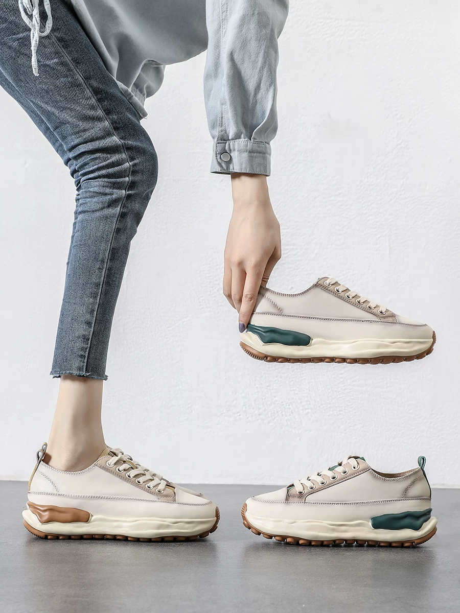 Giày thể thao nữ da thật kiểu retro Forrest Gump, đế dày màu trắng, mẫu mới xuân 2026, giày thể thao đa năng, phong cách thường ngày.