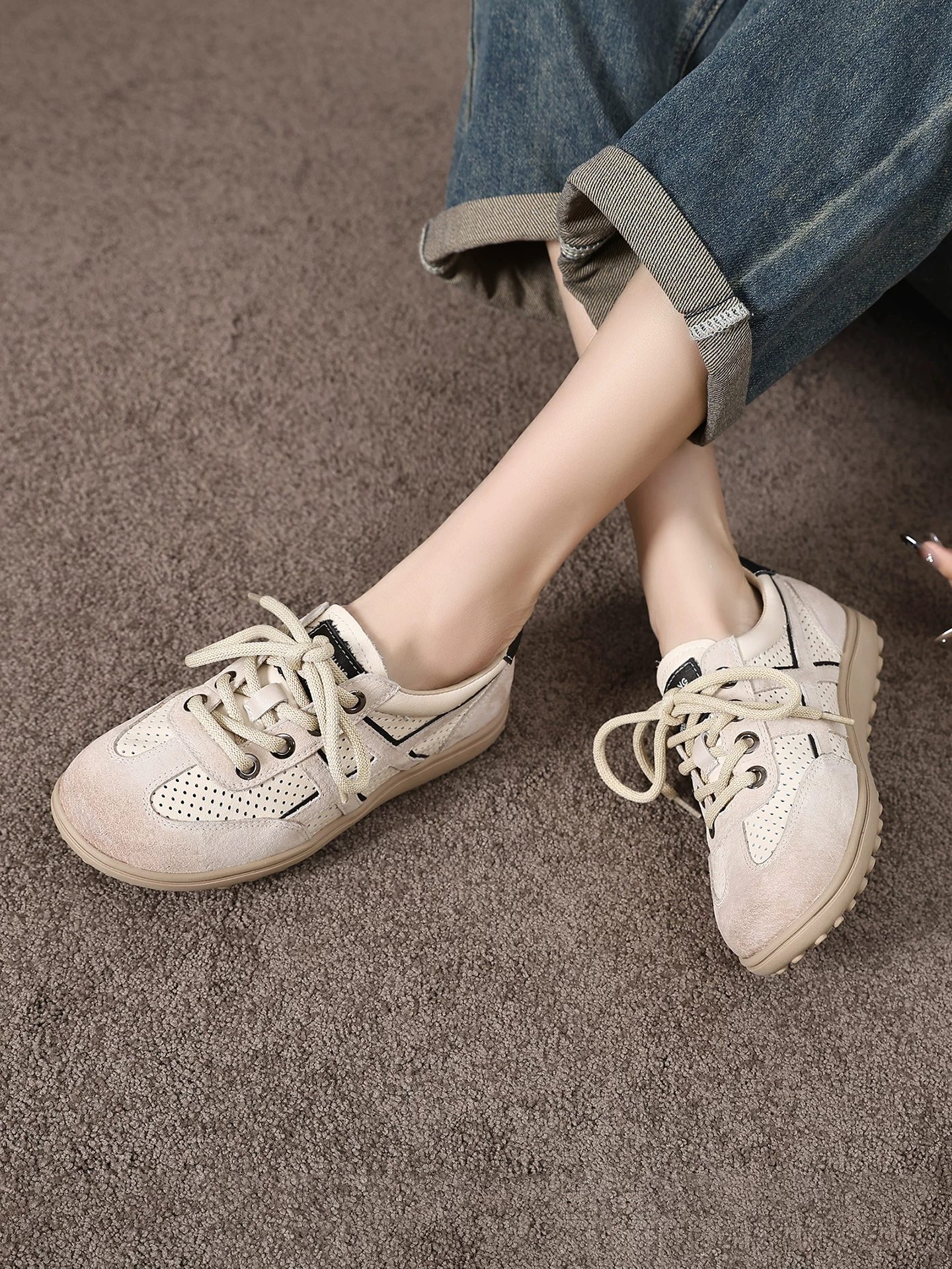 Giày tập luyện da bò kiểu retro Đức dành cho nữ, giày thể thao lưới thoáng khí kiểu Forrest Gump, giày thể thao đế mềm mới mùa xuân hè 2026