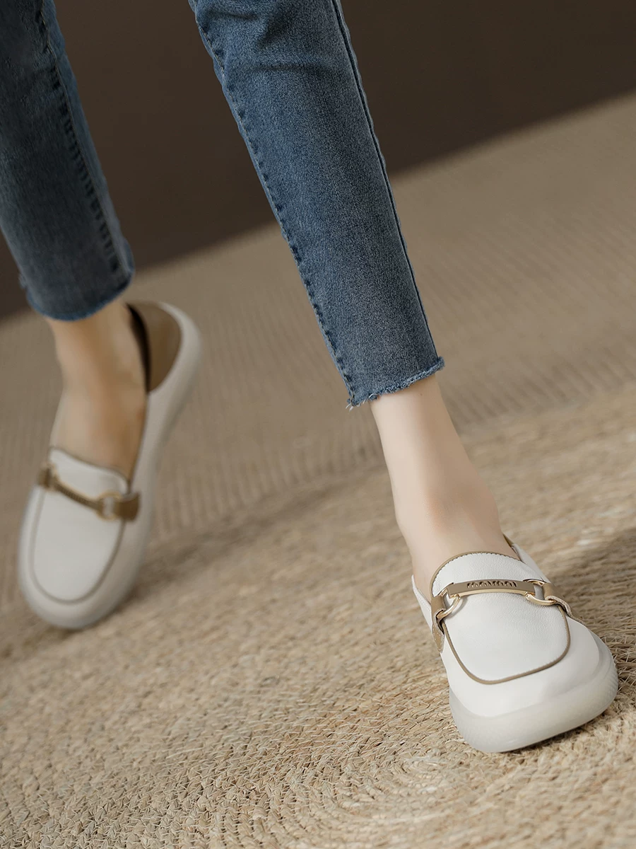 Giày lười da thật cho nữ, giày đế mềm kiểu đậu, giày trắng dành cho bà bầu mặc được hai kiểu, mới mùa xuân hè 2026.