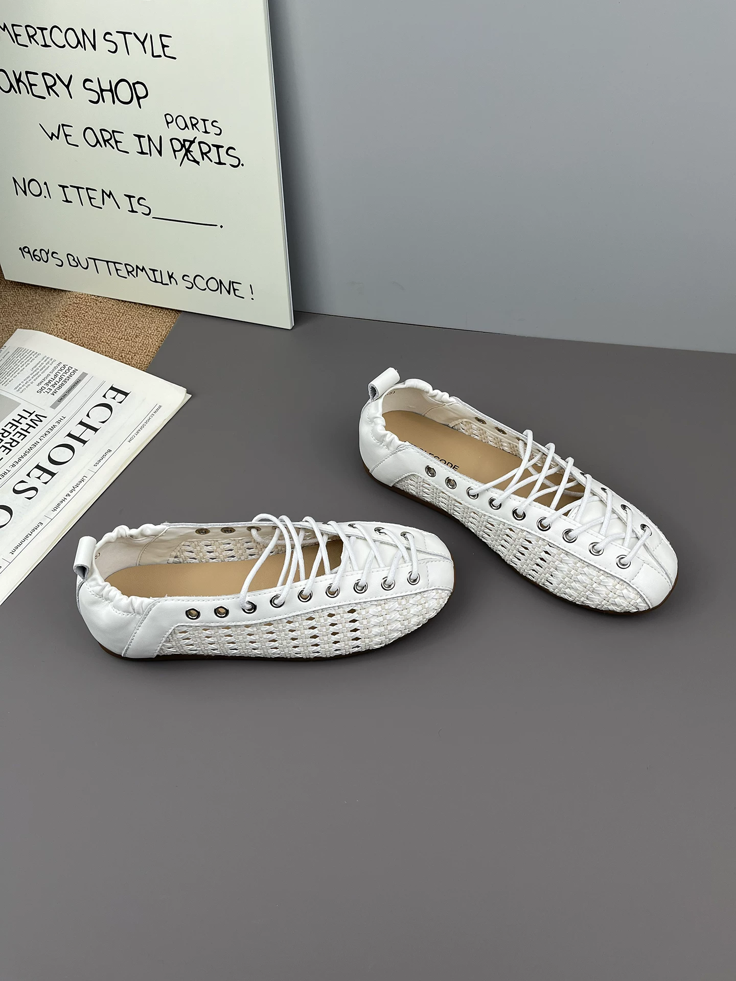 Giày sandal Mary Jane kiểu Pháp dành cho nữ, giày ba lê dệt rỗng, giày bệt miệng nông thời trang mới mùa hè 2026.