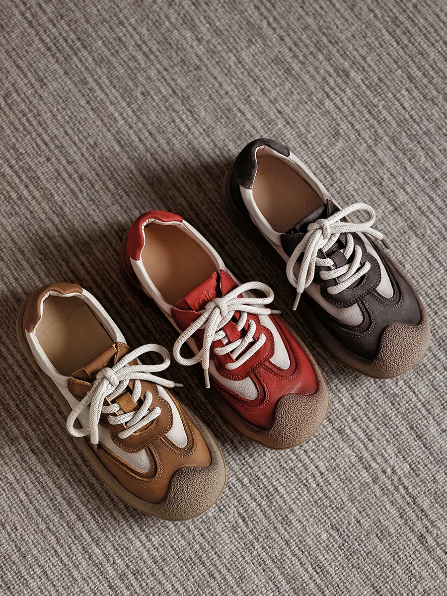Giày thể thao nữ da bò phối màu retro kiểu GAT, giày đế mềm da thật, giày thể thao casual mới mùa thu 2025