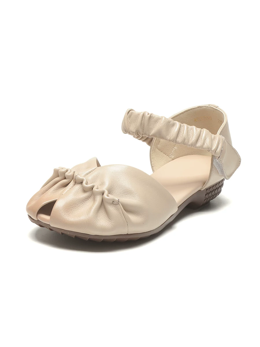 Giày sandal nữ da thật xếp ly, mũi kín, quai đơn, kiểu La Mã retro, mẫu mới hè 2026, đế mềm, giày mẹ thoải mái.