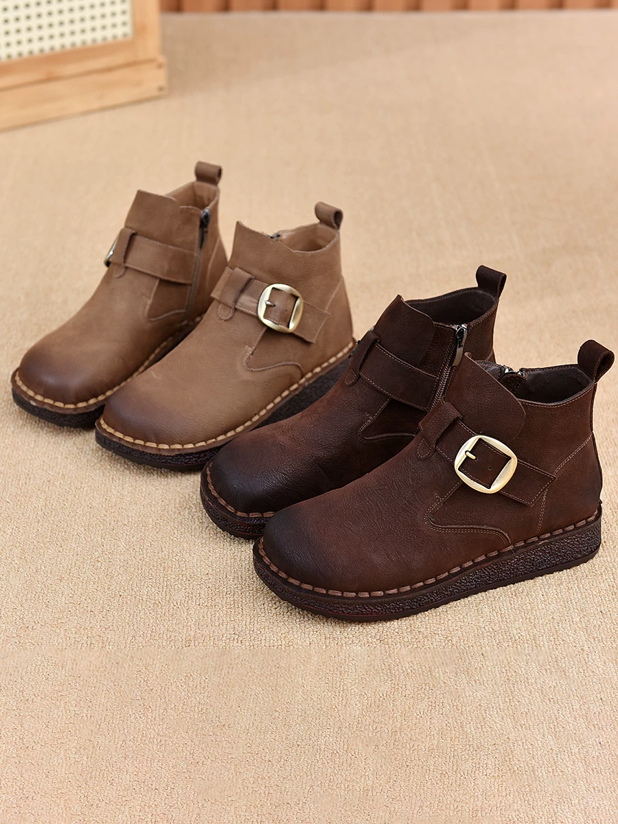Giày bốt cổ ngắn Birkenstock cổ điển bằng da thật dành cho nữ, đế mềm, lót lông cừu, bốt cotton ấm áp, bốt Chelsea Martin mới mùa thu đông 2025.
