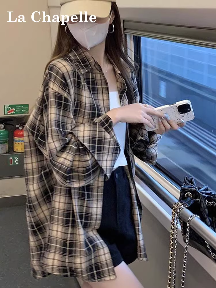 Áo sơ mi dài tay kẻ sọc La Chapelle dành cho nữ, áo khoác cardigan dáng rộng kiểu Hàn Quốc mới mùa xuân thu 2025