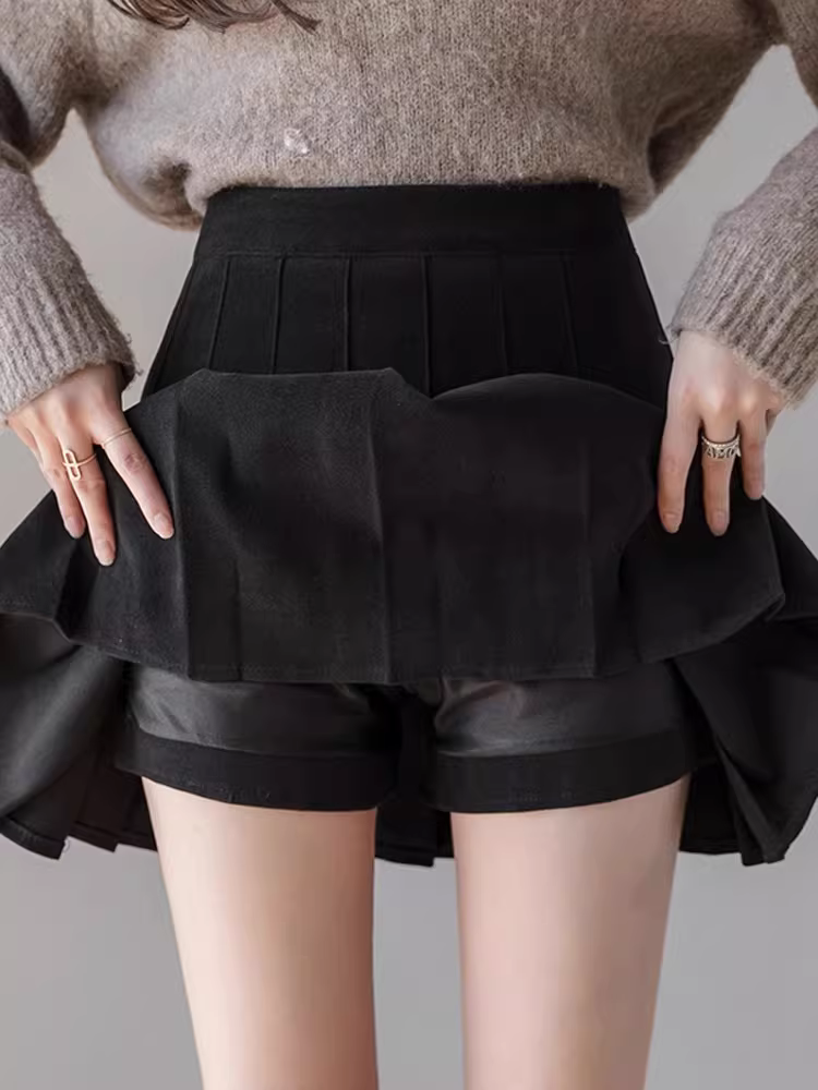 Váy xếp ly La Chapelle dành cho nữ, kiểu mới xuân thu 2025, dáng nhỏ nhắn, cạp cao, gợi cảm, chống lộ, kiểu chữ A ngắn.