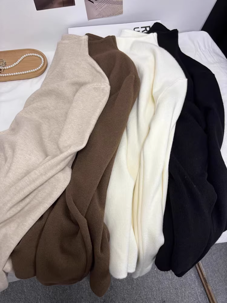 Áo len nữ La Chapelle tay dài cổ lọ nửa cao, kiểu dáng ôm body, mùa thu đông 2025, lớp áo trong